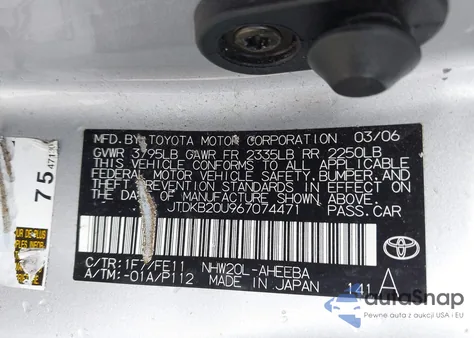 2006 Toyota Prius from USA, damaged, VIN JTDKB20U967074471